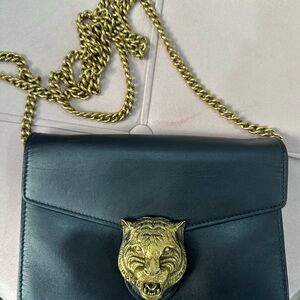 Gucci Bag Black Leather Bag with Gold Chain